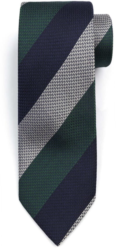 Suitable Stropdas Zijde Wide Stripe Donkerblauw (navy) Groen - Streep - Heren das