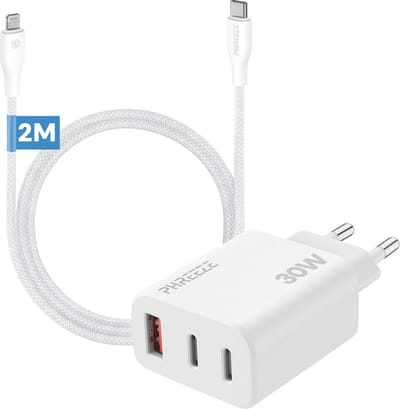 3 - Poorts usb adapter met 2m oplaadkabel geschikt voor iPhone 14 13 12 11 x - Usb oplaadstekker met meerdere poorten met power delivery kabel