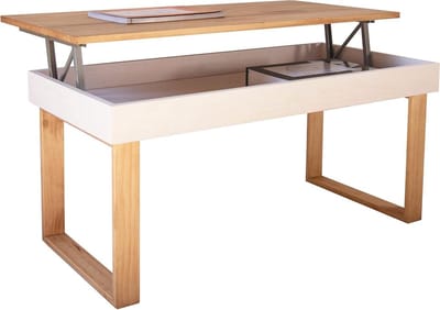 Salontafel model Ebro van massief grenenhout met houten poten - wit en hout - Scandinavische stijl - afmetingen 100 x 50 x 48 cm