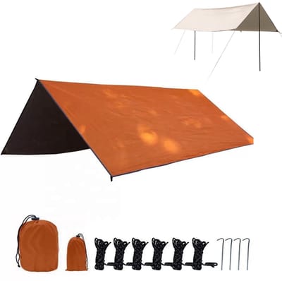 KZQ Draagbaar waterdicht zonnescherm met opbergtas SPF 300x300 cm lichtgewicht camping tarp luifel voor 3-4 personen wandelaars oranje