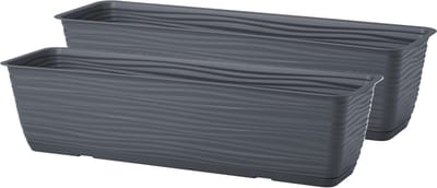 Form Plastic Plantenbak Balustrade - 2x - kunststof - antraciet - L60 x B17 x H14 cm - met opvang schotel - rechthoek - balkon bakken - bloembakken