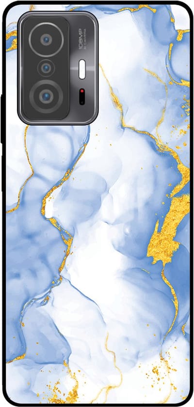 Smartphonica Telefoonhoesje Geschikt voor Xiaomi 11T / 11T Pro met Lichtblauw Goud Marmer Opdruk - TPU Backcover Case Lightblue Gold Marble Design geschikt voor Xiaomi 11T;Xiaomi 11T Pro