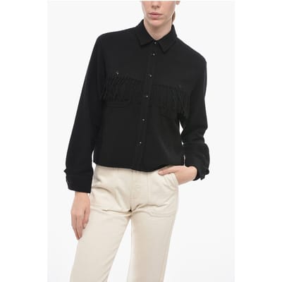 STAG OVER Shirt met franjes in zwart