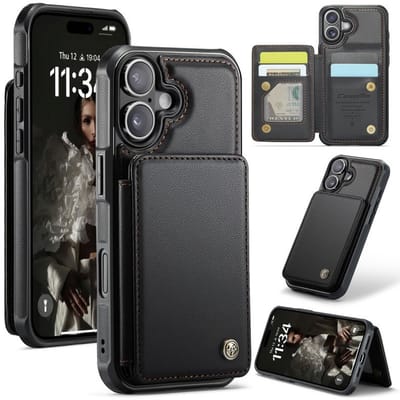 Luxe Portemonnee Backcover met Anti-RFID kaarthouders voor iPhone 17 _ Zwart