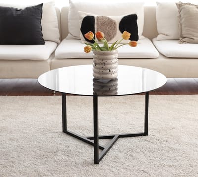 Moderne ronde salontafel glas - zwart - gerookt glas - 75x42x75cm - metaal