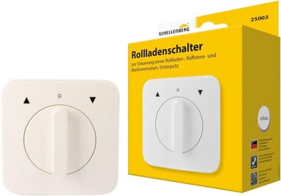 Schellenberg 25006 Rolluikschakelaar met vergrendelingsfunctie, dubbele tuimelschakelaar voor vlakke montage, inbouwdiepte 30 mm, bediening van elektrische rolluik-, zonnescherm- of jaloeziemotoren.