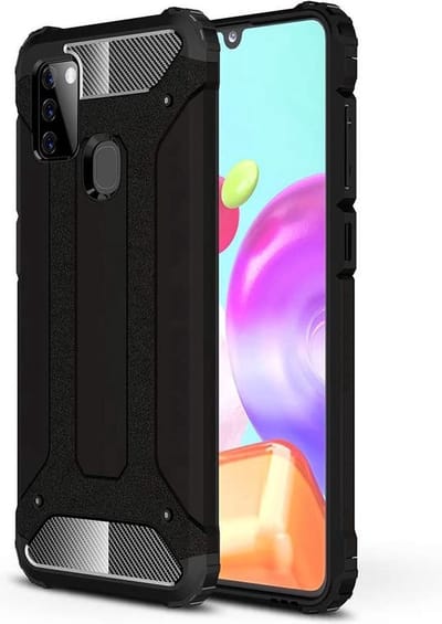 Schokbestendig Heavy Duty Hoesje Geschikt voor: Samsung Galaxy A21S Shock Proof Hybride - Back Cover - Dual Layer Armor Case - Extra Stevig - Zwart