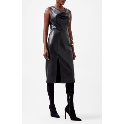 French Connection Elettra Pu Cowl Nk Slvlss Dres Blackout Size: 6 | Leather Dresses Outlet | Dames | Zwart