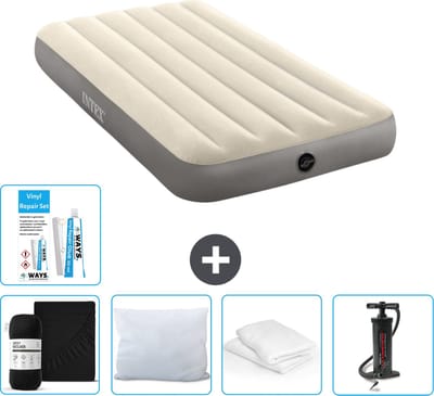 Intex Luchtbed - 1-Persoons - 99 x 191 x 25 cm - Beige - Inclusief Hoeslaken - Kussen - Pomp - Reparatieset en Kussenbeschermer