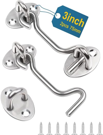 RVS Haak en Oog Slot / Windhaak - 2 Stuks 75 mm (3 Inch) - Voor Deuren, Ramen & Poorten - Houdt Deur Open - Roestvrij