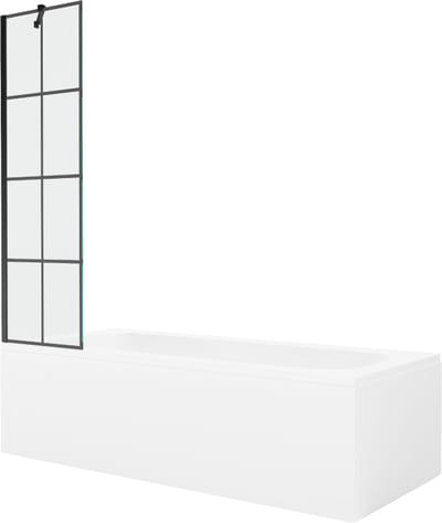 Mexen Vega rechthoekig bad 150 x 70 met omkasting en 1-vleugelig scherm 50 , zwart patroon - 550115070X9505007077