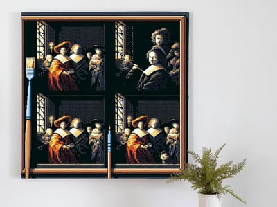 Pixel art rembrandt schilderij | Rembrandt's meesterwerk in digitale pixels tot leven gebracht | Kunst - 60x60 centimeter op Canvas | Foto op Canvas