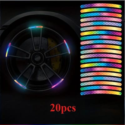 20 stuks Regenboog Reflecterende Waterdichte Wielstickers Plastic Reflecterende Stickers voor Fiets- en Autowielen, Veiligheidsaccessoires voor Nachtrijden