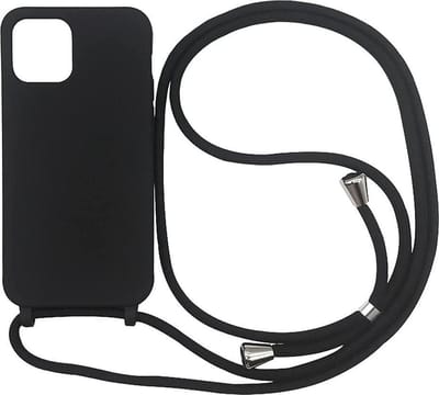 HB Hoesje Geschikt voor Apple iPhone 12 Pro Max - Zwart - Siliconen Back Cover met Koord - Telefoonhoesje met Koord - Crossbody Lanyard Cord Case