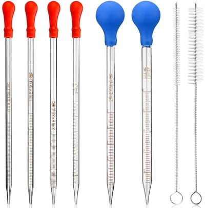 Set van 6 glazen pipetten 1ml, 2ml, 5ml en 10ml - Precisie pipettes voor vloeistofoverdracht, met druppelborstels en meetfunctie