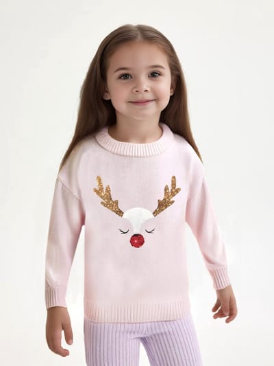 Starry Indigo - Foute Kersttrui / Sweater Meisjes met Glitter | Reindeer | Roos