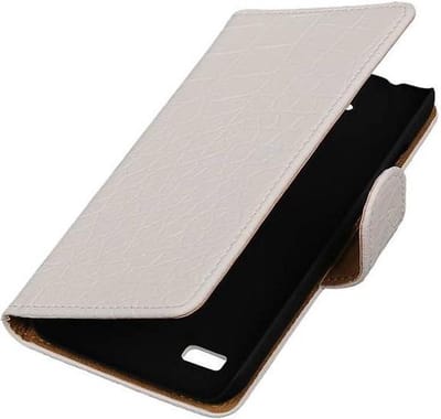Croco Bookstyle Wallet Case Hoesje Geschikt voor Huawei Ascend Y560 / Y5 Wit