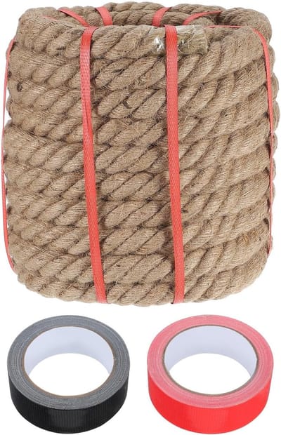 Jute touw 3,3 cm x 15 m, sterk en dik natuurlijk gevlochten touw voor handwerk, decoratie en tuinprojecten
