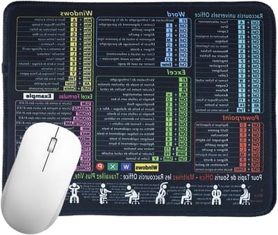 Zwarte Muismat voor PC met Excel Sneltoetsen, Antislip en Gestikte Randen (21 x 26 x 0.2 cm)