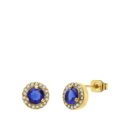 Lucardi - Dames Stalen goldplated oorknop vintage blauw zirk - Oorbellen - Staal - Goudkleurig