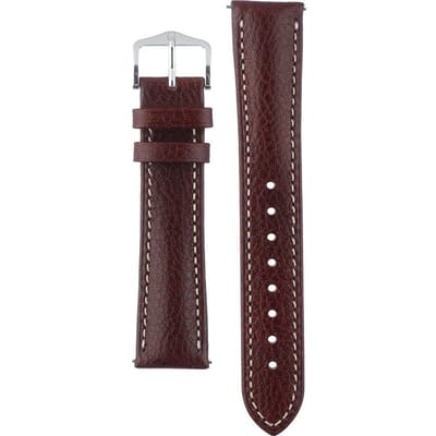 HIRSCH Boston Horlogebandje - buffelkalfsleer, 20 mm Breedte bevestiging, bruin - glanzend zilver Sluit, past op Garmin, Samsung Galaxy Watch, Polar Ignite, Huawei Watch