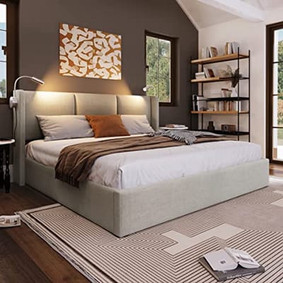Gestoffeerd Tweepersoonsbed met Opbergruimte en Lattenbodem - 160 x 200 cm