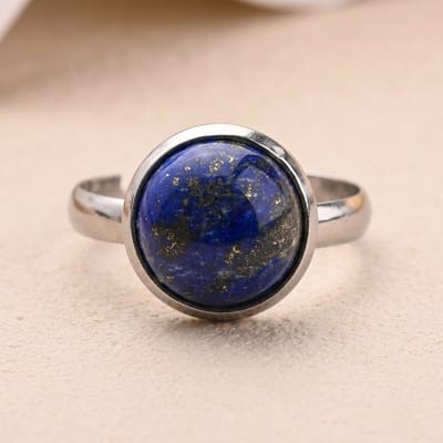 Lundholm Elvira Ring Dames Zilverkleurig – Premium Stainless Steel – Verstelbare Ring met Lapis Lazuli Natuursteen Echt Steen Ringen Dames – One Size Verstelbare Ring – Scandinavisch Design