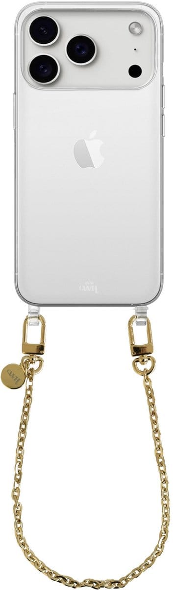 xoxo Wildhearts siliconen hoesje - Geschikt voor iPhone 17 Pro Max hoesje - Dreamy - Telefoonhoesje - Hoesje met koord - Gouden ketting - kort telefoonkoord - Transparant hoesje (korte variant)