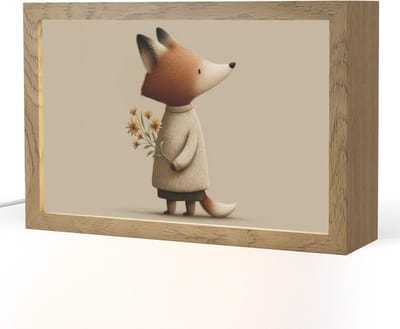 Nachtlampje 30x20 cm - Kinder lampje - Vos - Gele bloemen - Minimalistisch - Tafellamp kinderkamer - Slaapkamer lamp - Bedlamp kinderen - Kinderlampje stopcontact - Wandlamp babykamer - Nachtlampjes