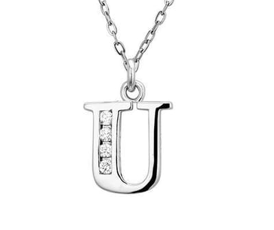 Montebello Ketting Letter U - Zilver Gerhodineerd - Alfabet - 10x20mm - 45cm