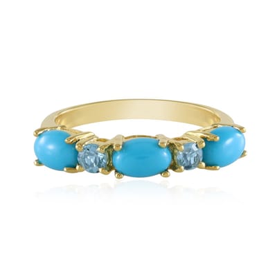 Cavill - Vergulde 925 Sterling Zilveren Ring - 3x Sleeping Beauty Turkoois 1,245 ct & 2x Blauwe Topaas 0,252 ct - Filigraan Oval