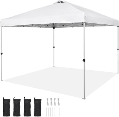 Luifeltent - Luifel - Partytent - Luifelzonwering - Luifel - Pop Up Luifeltent - met met Draagbare Roltas en 4 Zandzakken Waterdicht en Zonwerend Gazebo - 10x10ft Wit