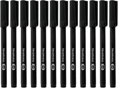 Set van 12 Zwarte Permanente Markers met Fijne Punt van 0.6mm voor Hout, Metaal en Glas - Sneldrogend en Duurzaam voor Labels en Tekenen