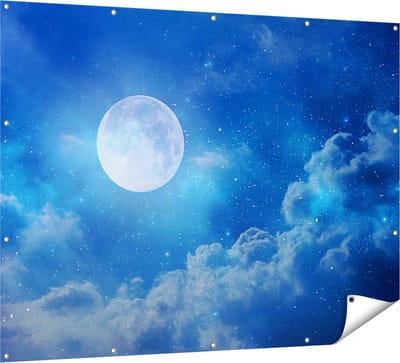 Gards Tuinposter Volle Maan in de Blauwe Hemel met Sterren - 160x120 cm - Tuindoek - Tuindecoratie - Wanddecoratie buiten - Tuinschilderij
