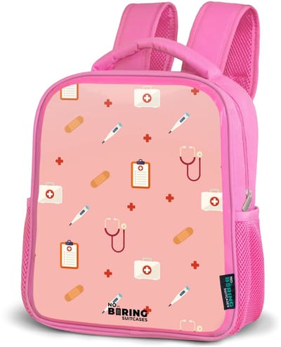 NoBoringSuitcases.com® - Rugzak roze - Schooltas meisjes - Medische symbolen op roze achtergrond - Kinder rugtas meisje - Boekentas kind - Kinderrugzak voor school - Schoolrugzak
