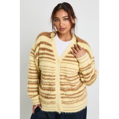 boohoo Dames Plus Pluizige Gebreide Oversized Boyfriend Cardigan | Orange | Maat: 16-18