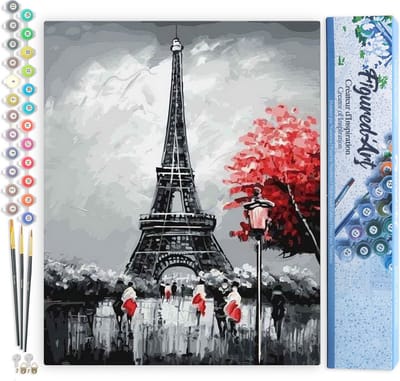 Figured'Art Schilderen op Nummer Volwassenen canvas Parijs Eiffeltoren - Handwerk acrylverf Kit DIY Compleet - 40x50cm zonder frame