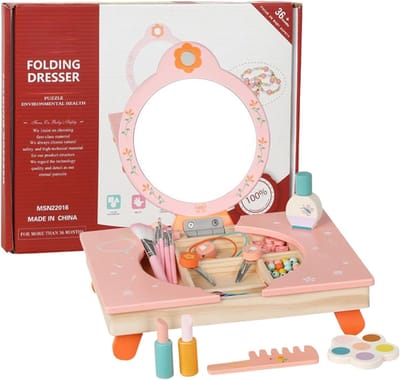 Houten Make-up Tafel - Kaptafel Kinderen - Rollenspel Spelen - Inklapbaar Ontwerp - 29.5 x 27 x 23.5 cm
