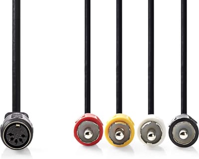 DIN-Audiokabel - DIN 5-Pins Female - 4x RCA Male - Vernikkeld - 0.20 m - Rond - PVC - Zwart - Envelop