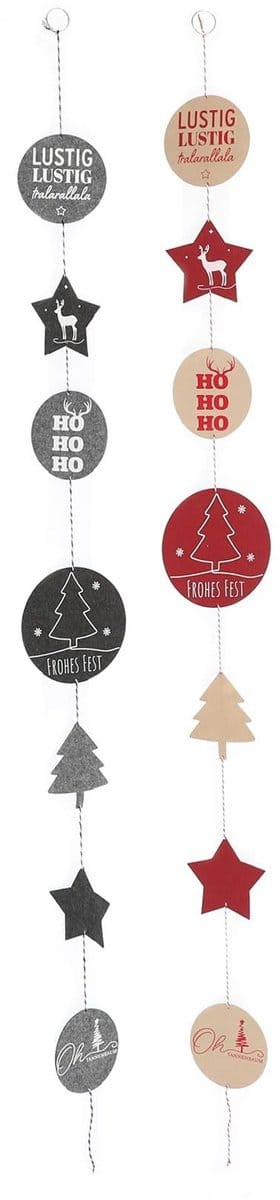 Dailygoods- Kerstslinger 145 cm - Vilten Slinger - Decoratieve Wanddecoratie - Raamdecoratie - Feestelijke Decoratie - 2-delige Set - Kerstdecoratie