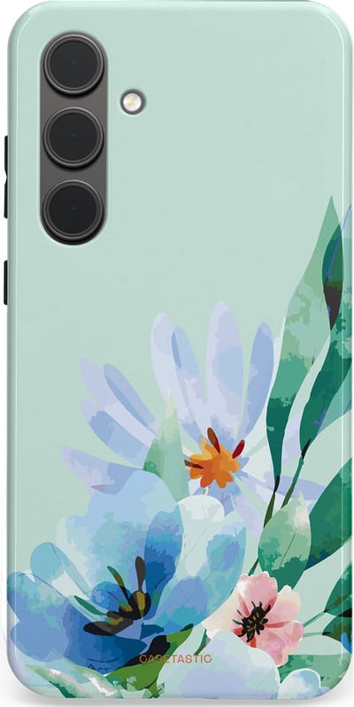 Casetastic hoesje geschikt voor Samsung Galaxy S24 Plus - Dubbellaagse bescherming - Lente schildering - Fashion Case - Lichtgrijs Lichtblauw Mintgroen