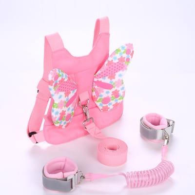 Toddler Leash Harness and Anti-lost Wrist Strap, 3-in-1 Kids Safety Harnesses with Strap, Child Anti Lost Strap Walking Wristband Assistant Belt Belt for Baby Girls - Pink