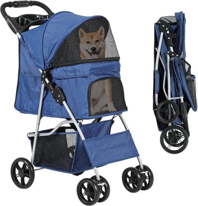 Hondenkindwagen vouwbaar met opbergmand en ventilatie voor honden en katten tot 15 kg