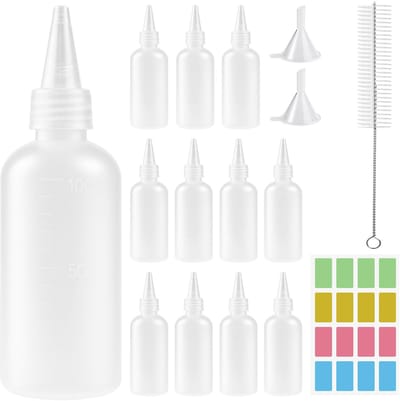 Dailygoods- Knijpflessen 12 Stuks - Herbruikbare Doseerflessen 100 ml - Sausflessen - Spuitflessen - Reinigingsborstels - Stickers - Sauzenflessen