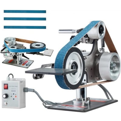 VEVOR Bandschuurmachine, 762x25,4 mm Bandpolijstmachine met variabele snelheid en VFD, 550W Polijst- en slijpmachine met 2 slijpmallen en 3 schuurbanden voor metaalbewerking, messenmakerij