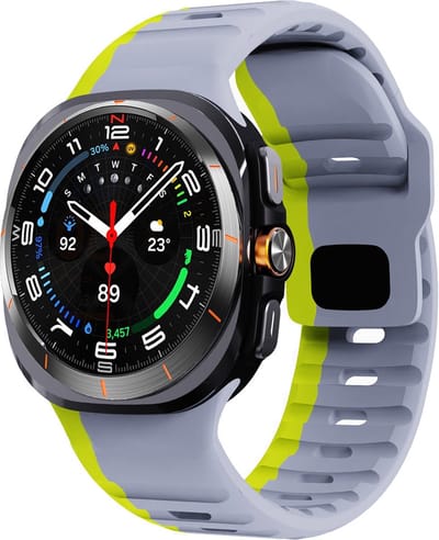 By Qubix - smartwatch bandje - Compatible Samsung bandje - Wave siliconen bandje - Grijs met geel - Geschikt voor Samsung Galaxy Watch Ultra / Ultra 2 - 47mm