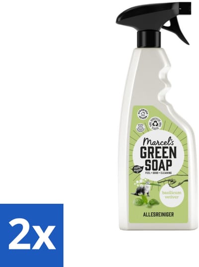 2 x Marcel's Green Soap - Allesreiniger Spray - Basilicum & Vetiver gras - Natuurlijk & effectief - 500 ml - Allesreiniger - Schoonmaakspray - Milieuvriendelijk - Biologisch Afbreekbaar - Vegan
