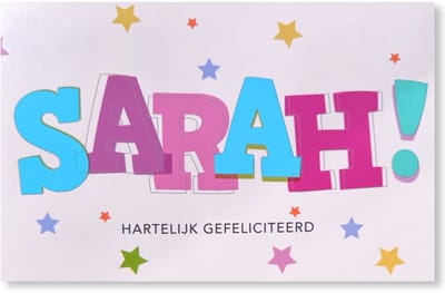 Sarah! Hartelijk Gefeliciteerd! 50 Jaar Verjaardag Wenskaart - 12 x 17 cm - gevouwen kaart Inclusief envelop