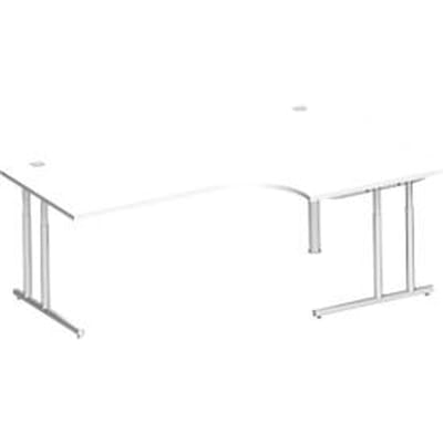 Schäfer Shop Select hoekbureau COMBITEC, 90° hoek rechts, C-poot, B 2000 x D 1200/800 x H 677-817 mm, alu wit/wit