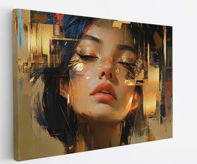 Saammp Canvas Schilderij - Abstract - Vrouw - Goud - 30x20 - Foto op canvas - Wanddecoratie - Muurdecoratie Woonkamer - Slaapkamer decoratie - Canvas Print